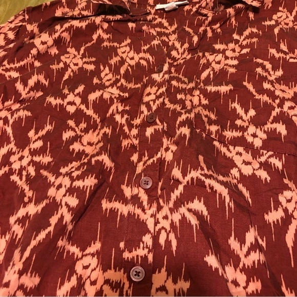 Knox Rose Womens XXL 2XL Lightweight Button Up Blouse Red Artsy Palm Tree - Picture 2 of 6